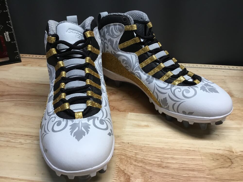 Nike Air Jordan 10 TD Mid Men's 11.5 White Gold Lace-Up Football Sports Cleats